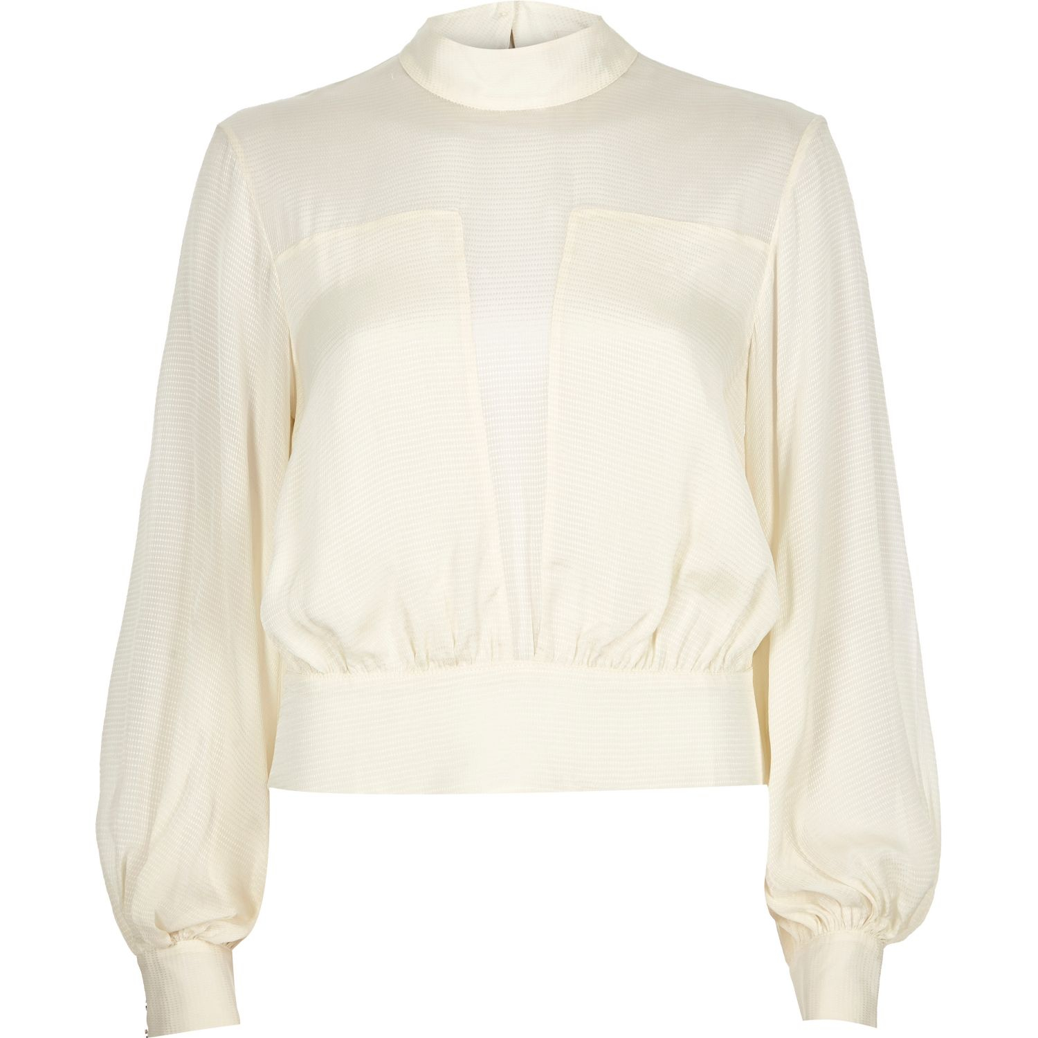 River Island Cream Sheer High Neck Blouse in Natural | Lyst UK