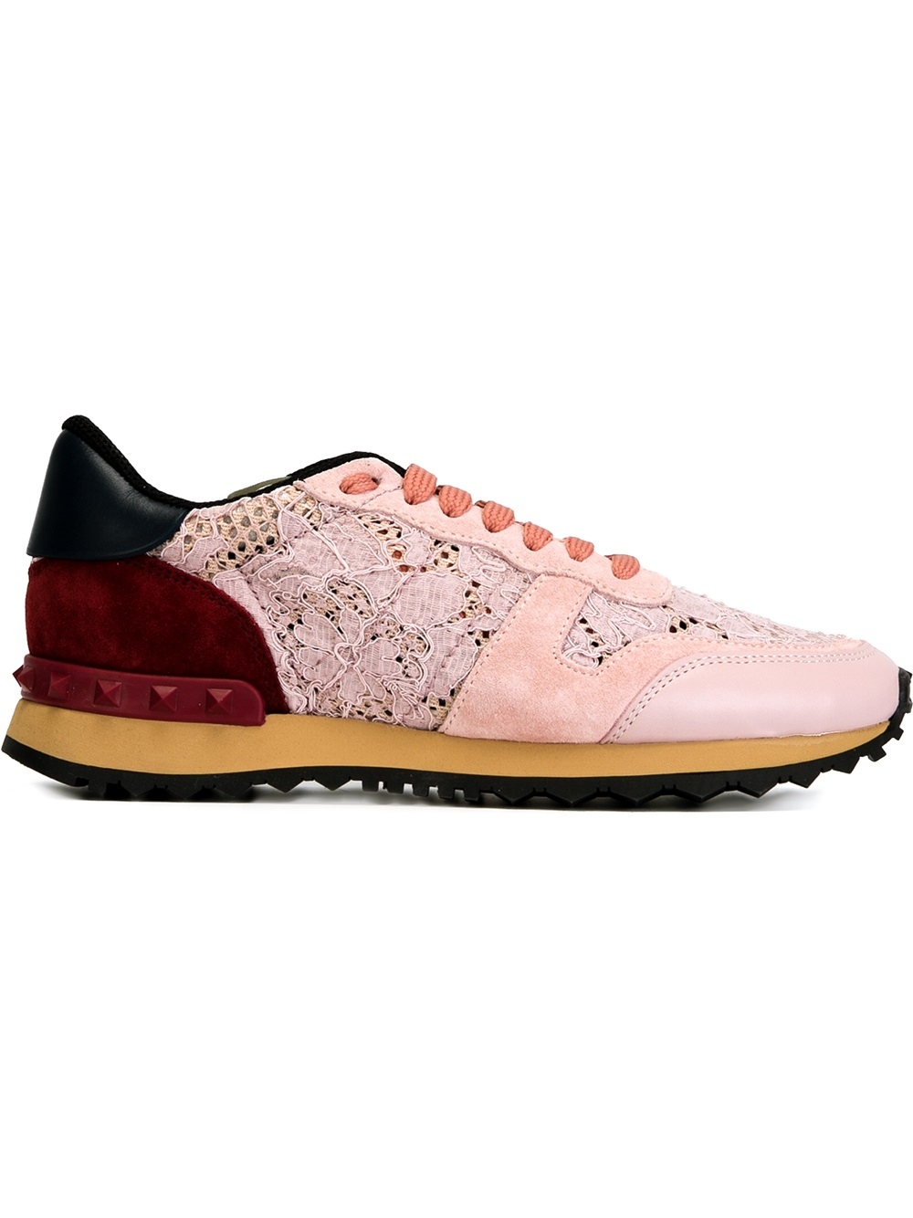 Lyst - Valentino Rockstud Lace Sneakers in Pink