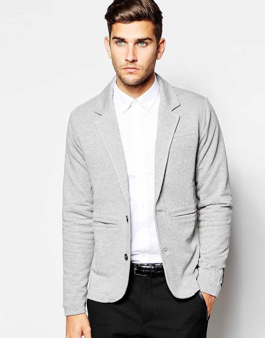 Selected Jersey Blazer In Slim Fit in Gray for Men | Lyst