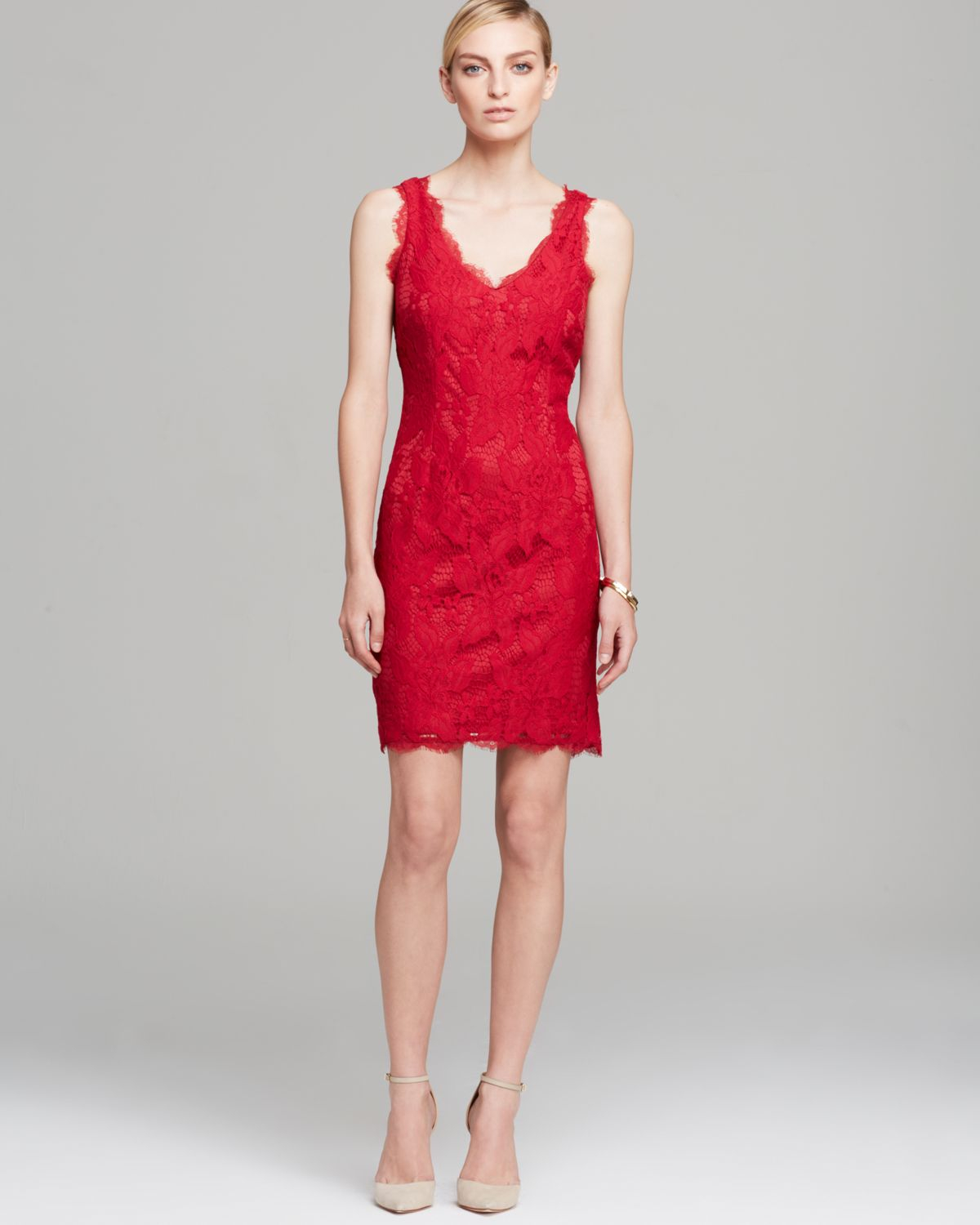 v neck lace sheath dress