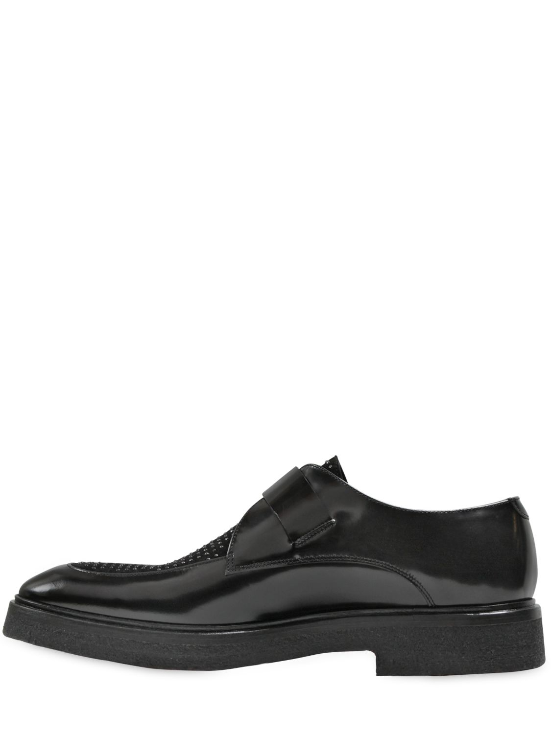John richmond Studded Leather Monk Strap Shoes in Black ...