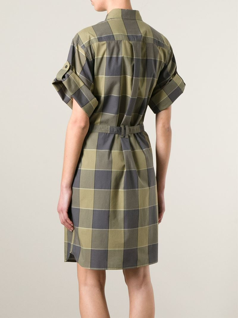 Burberry Brit Check Print Shirt Dress in Green | Lyst