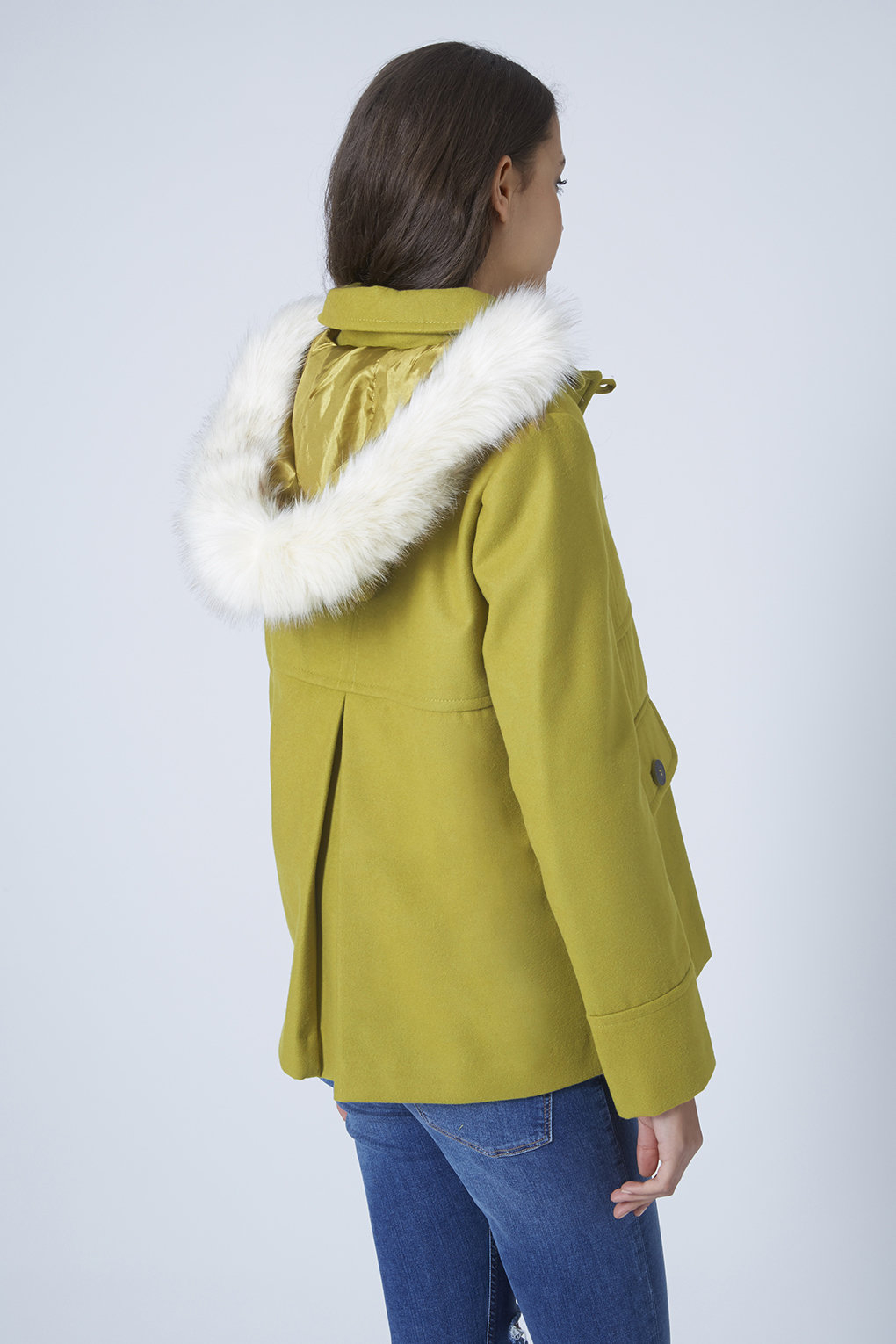 Faux Fur Hooded Swing Coat in Green (LIME) Lyst