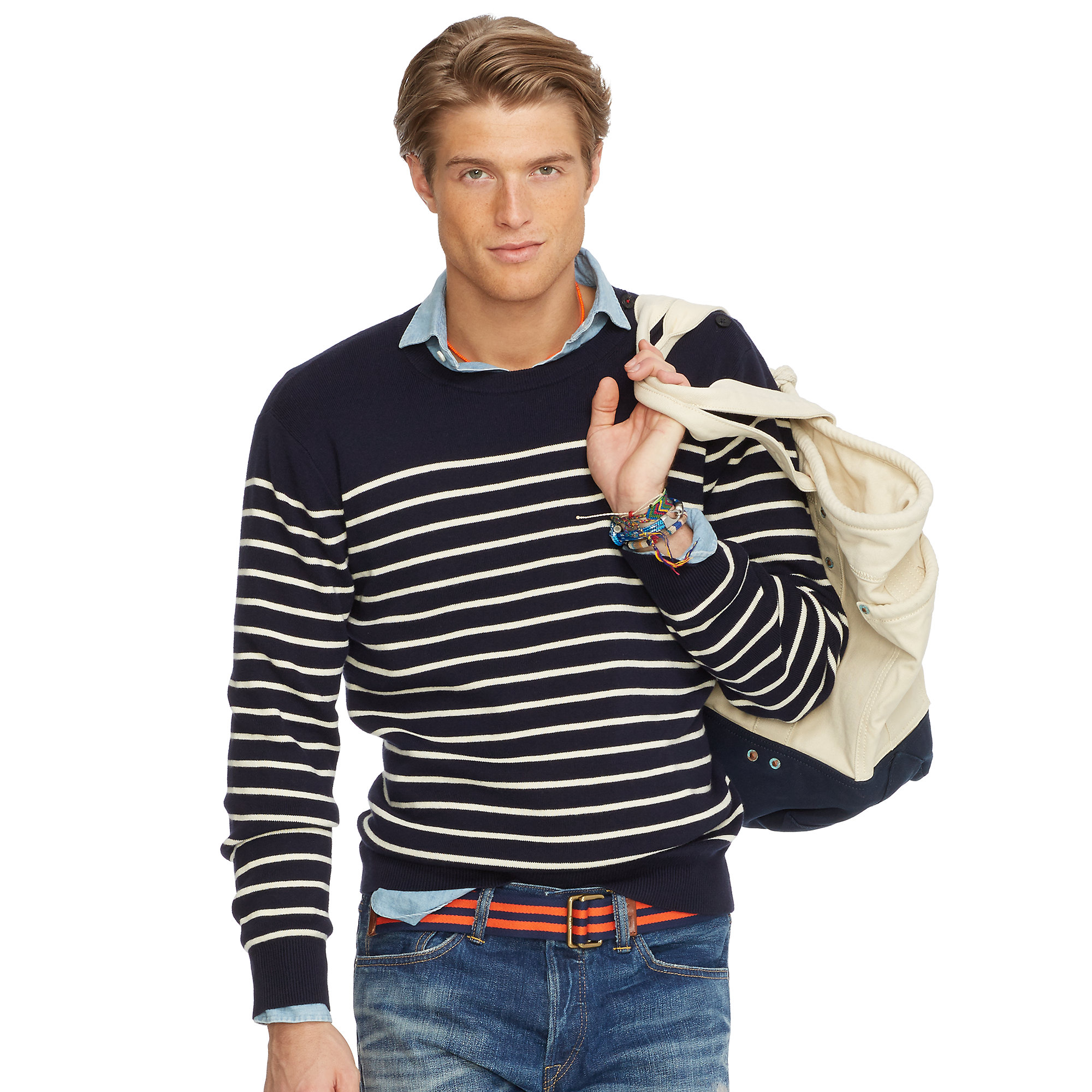 Polo Ralph Lauren Striped Crewneck Sweater in Blue for Men (Navy/Cream ...