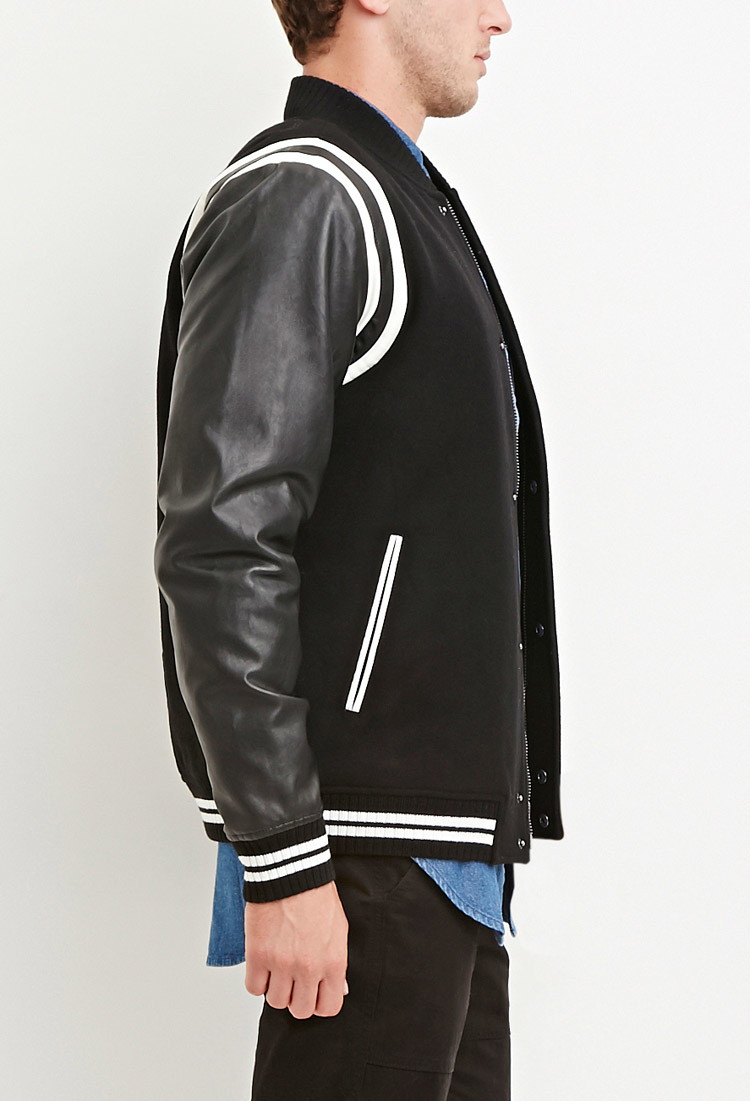 black bomber jacket white stripes