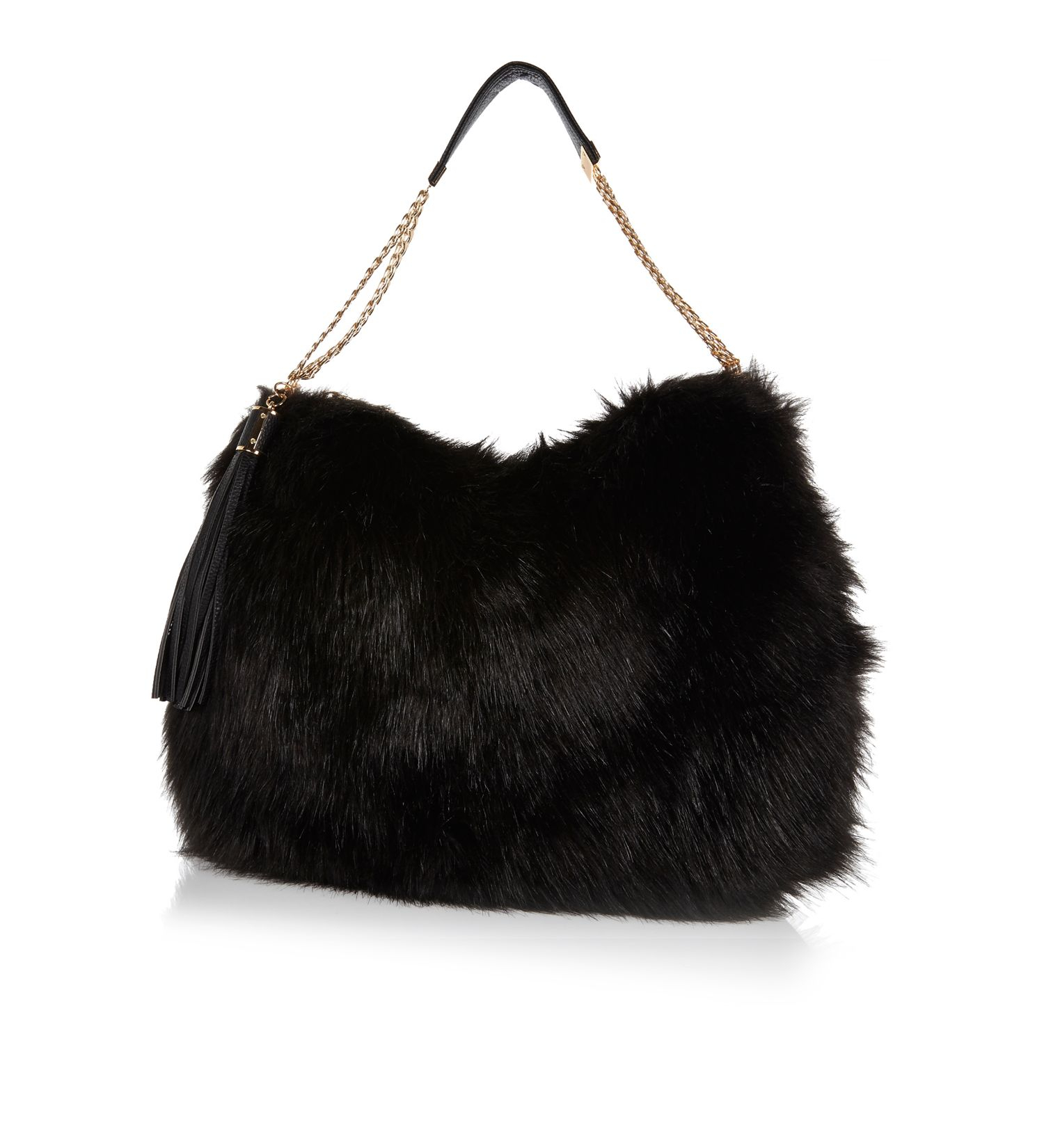 Black fur bag river island Clearance