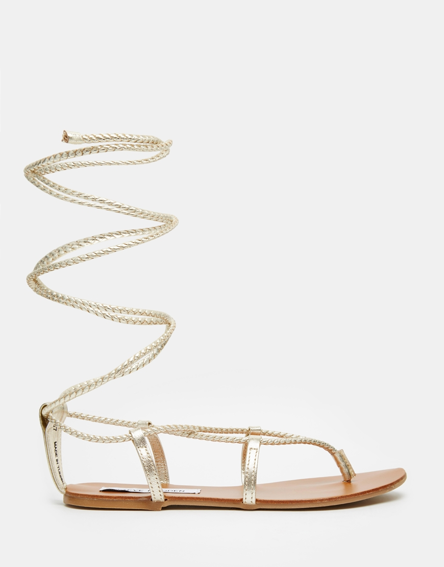 Steve Madden Werkit Gold Tie Up Sandals in Metallic | Lyst