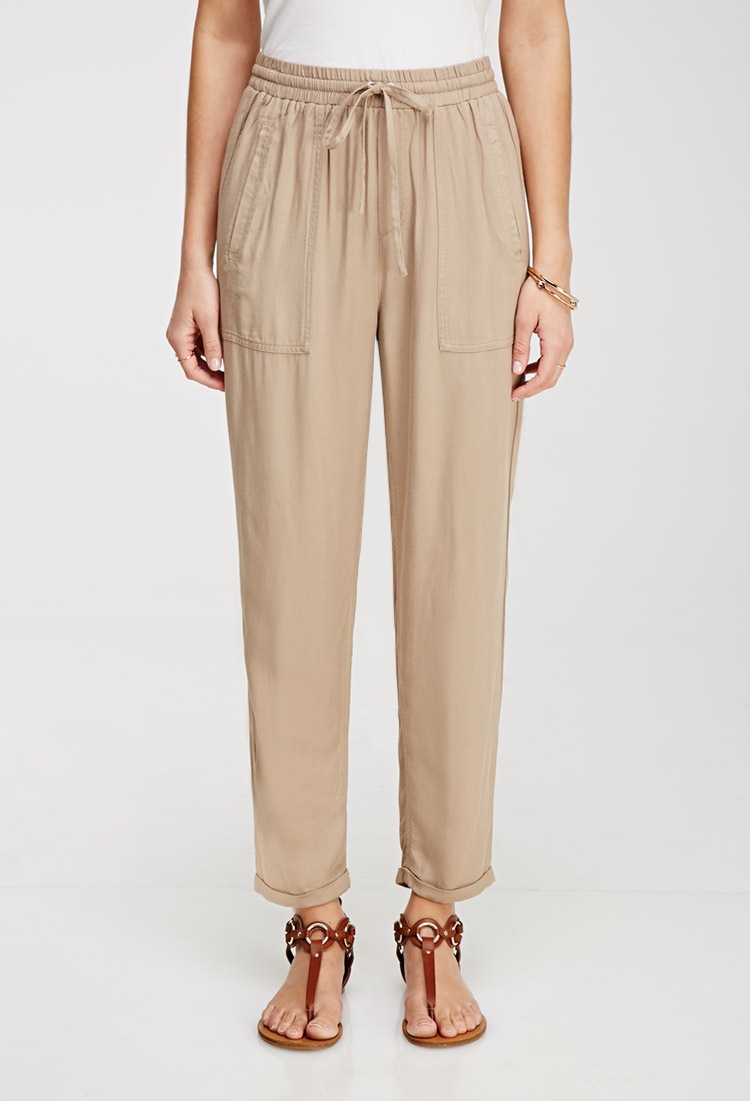 Lyst - Forever 21 Cuffed Drawstring Joggers in Natural