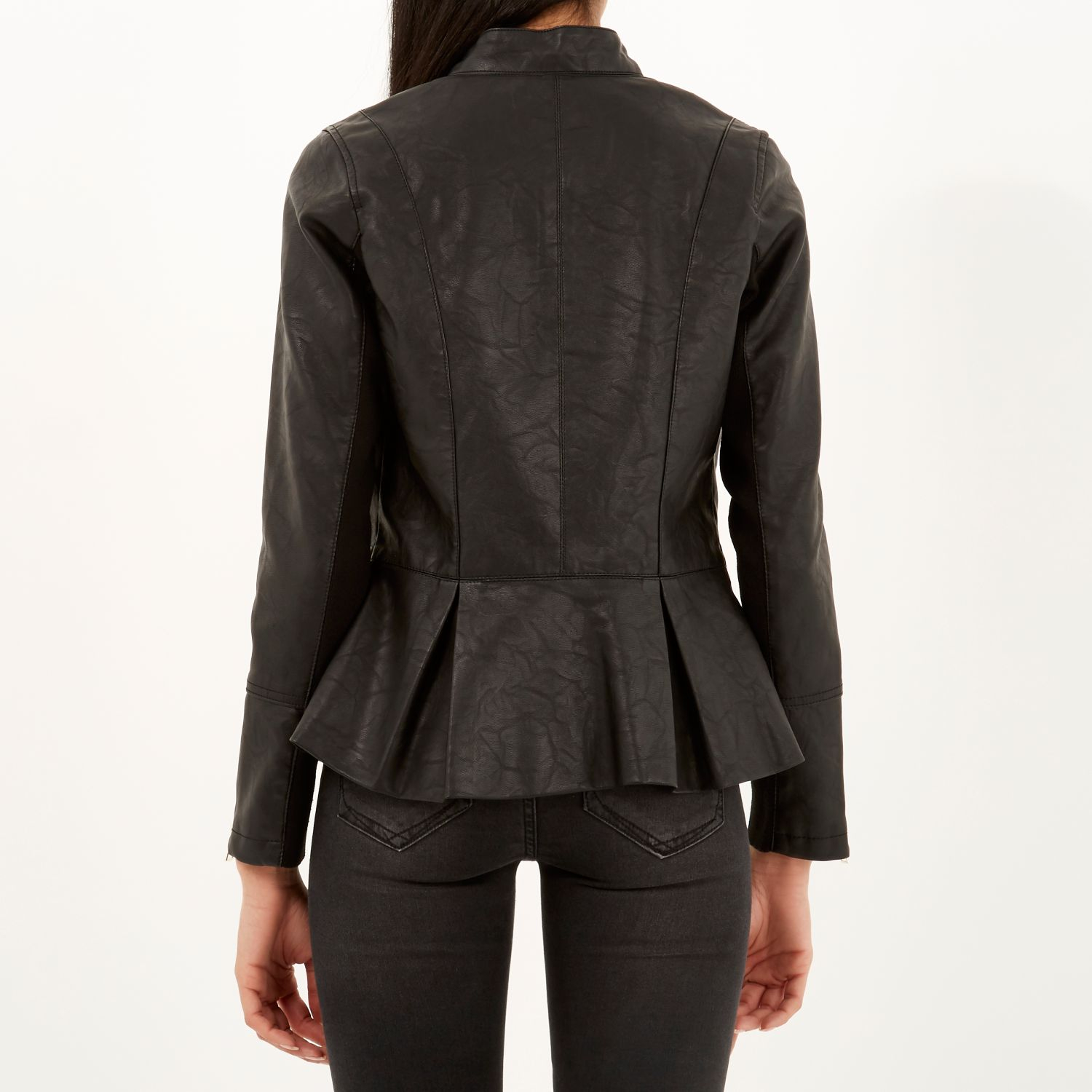 River Island Black Leather Look Peplum Jacket Lyst