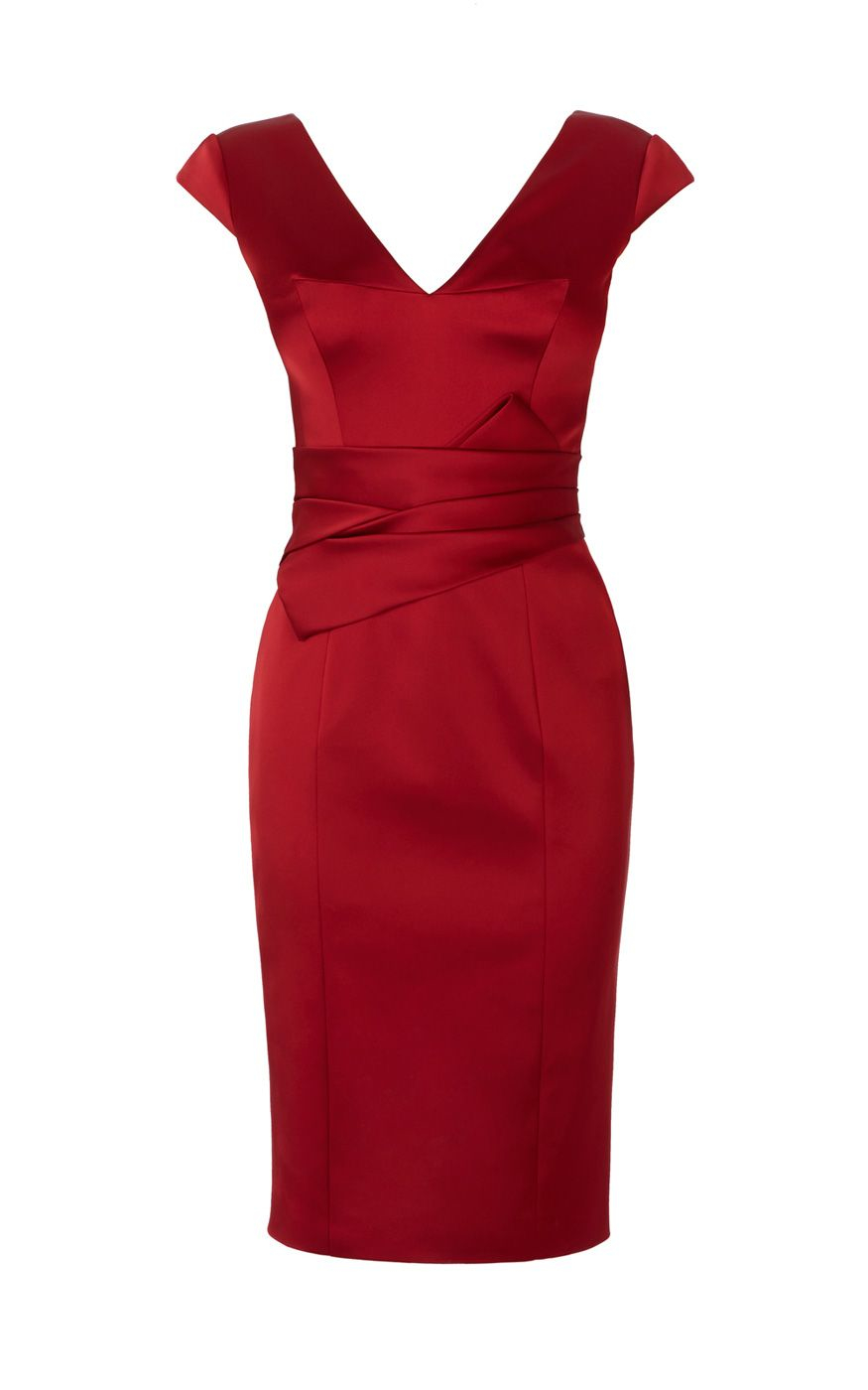 Karen millen Red Signature Satin Dress in Red | Lyst