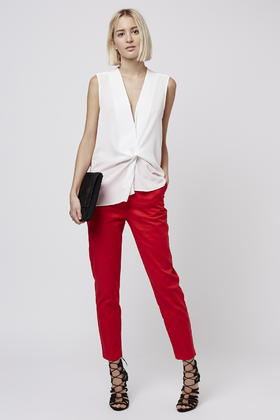 Topshop Sleeveless Tuck Drape Top In Ivory White Lyst