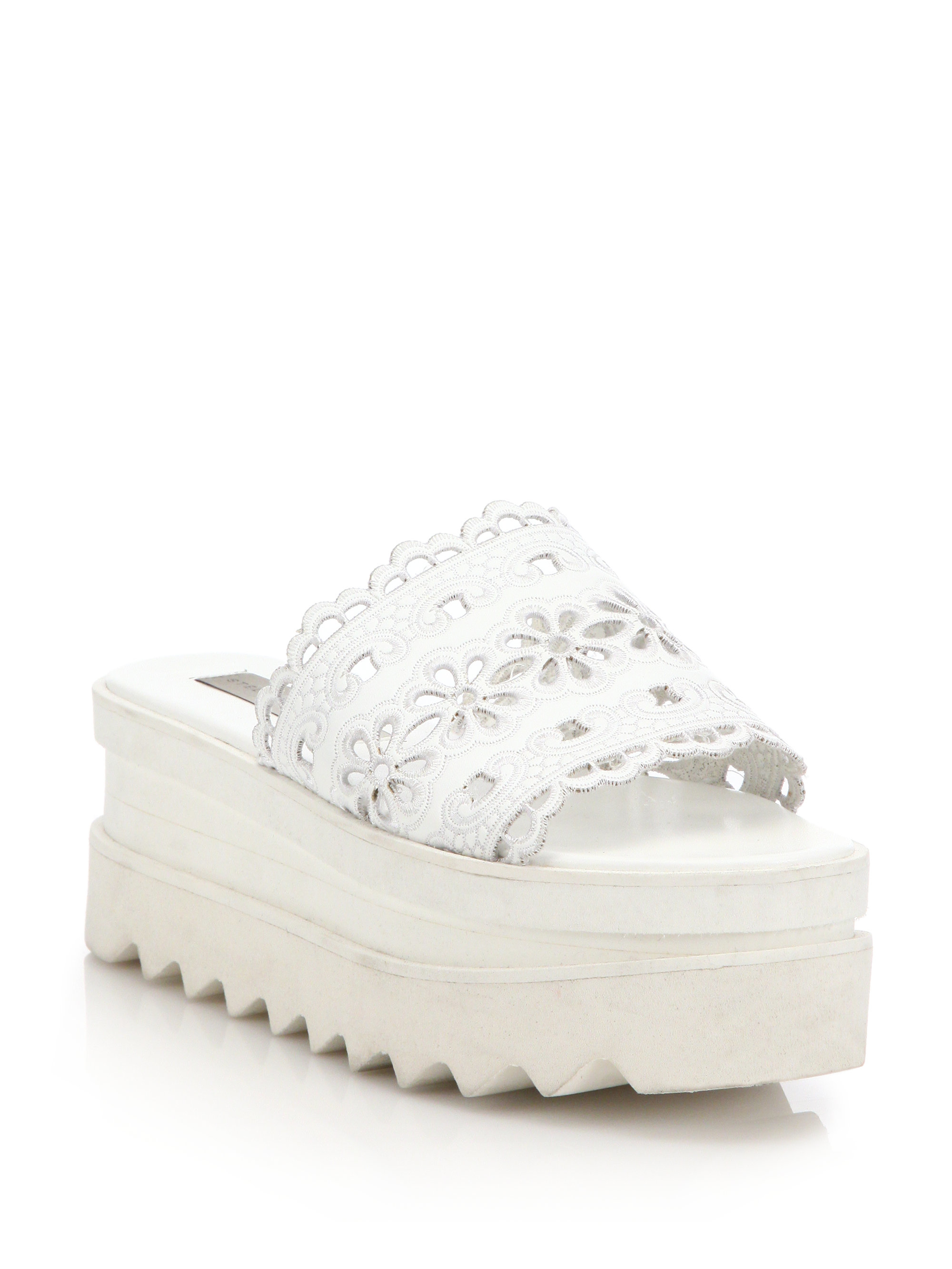 Stella McCartney Slide Lace Platform Sandals in White - Lyst