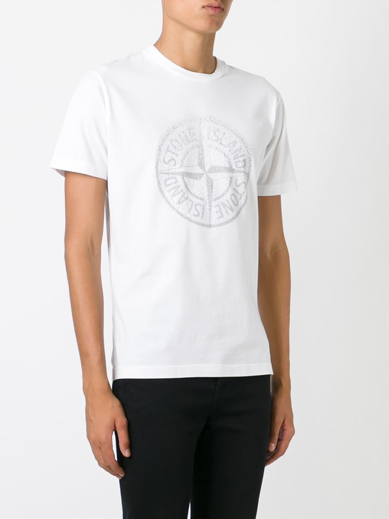 Stone Island Cotton Logo Print T-shirt in White for Men | Lyst
