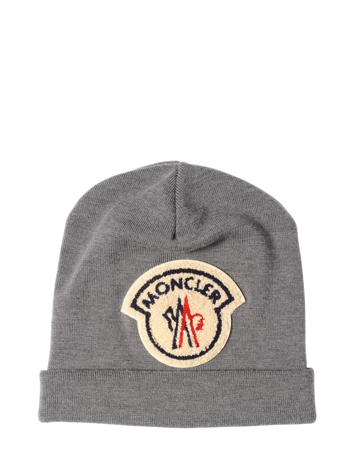 Moncler Ami Logo Patch On Wool Beanie Hat in Gray for Men | Lyst