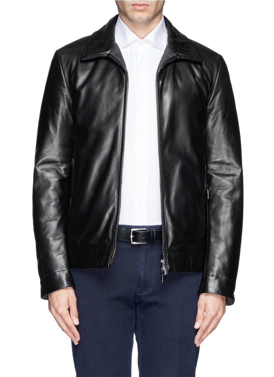 Canali Reversible Leather Down Jacket in Black for Men - Lyst