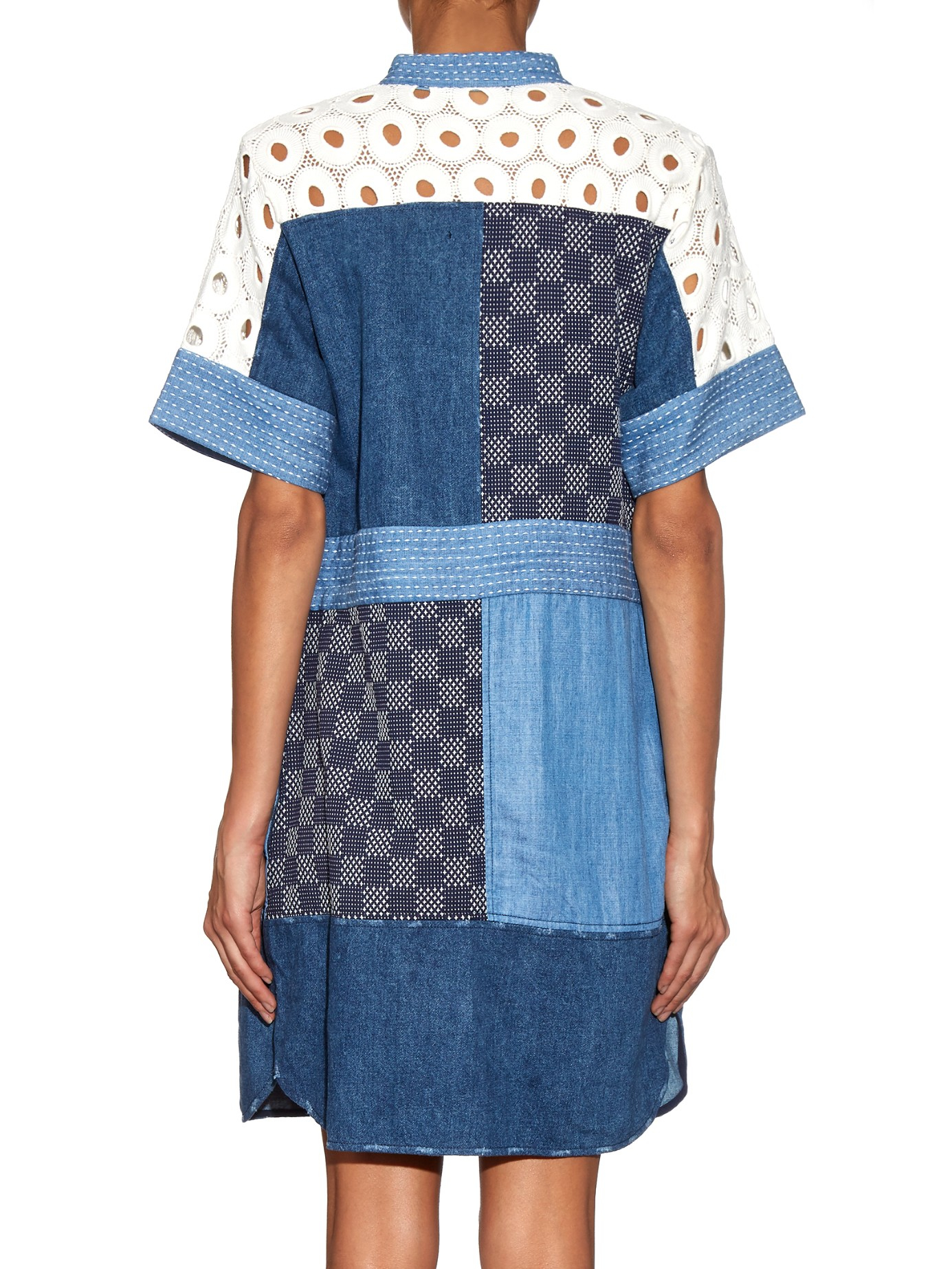 Sea Patchwork Denim And Lace Dress in Blue Lyst