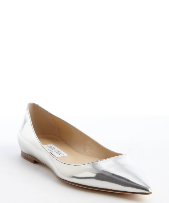 Lyst - Jimmy choo Metallic Silver Leather Pointed Toe Ballet Flats in ...
