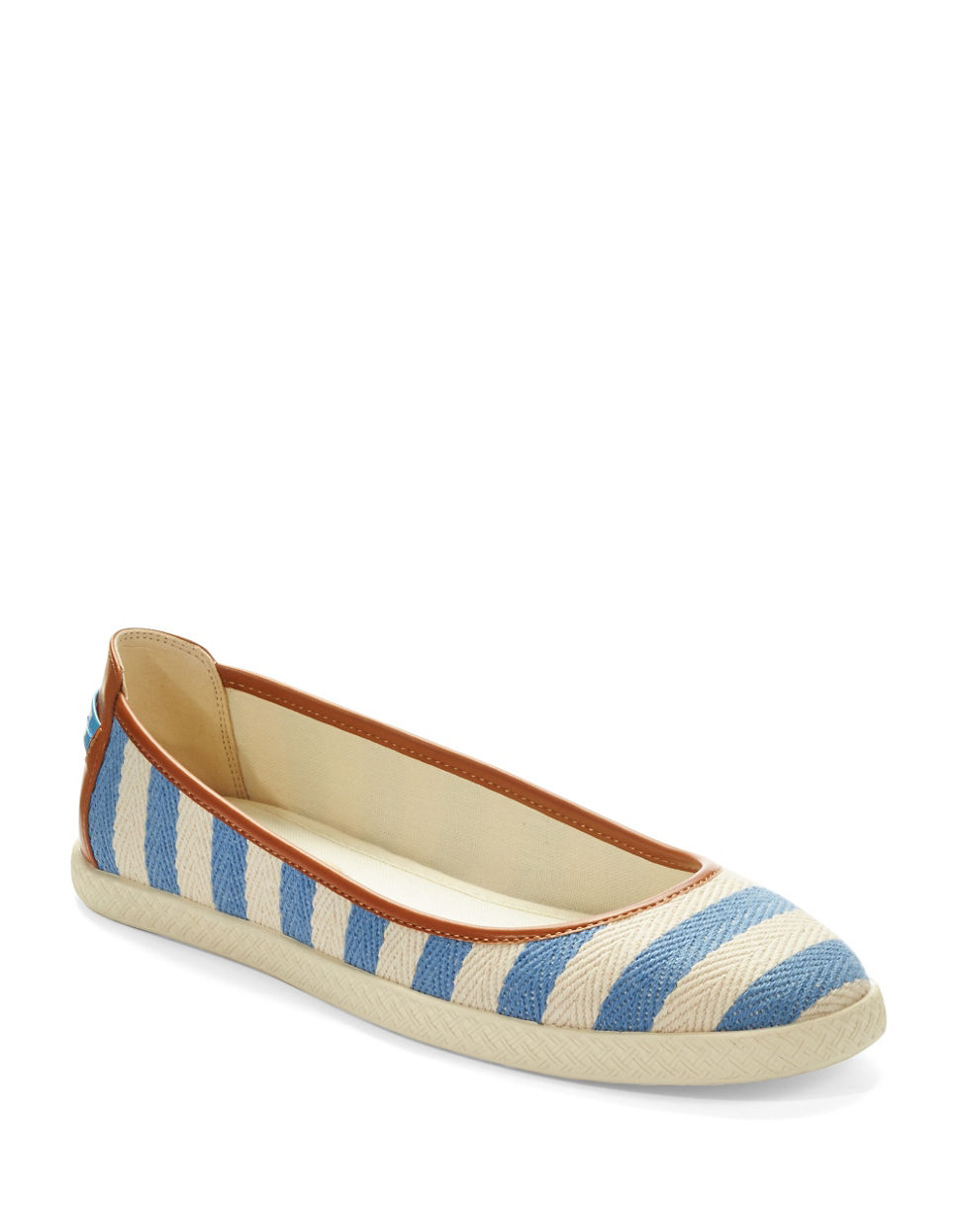 blue and white striped ballet flats