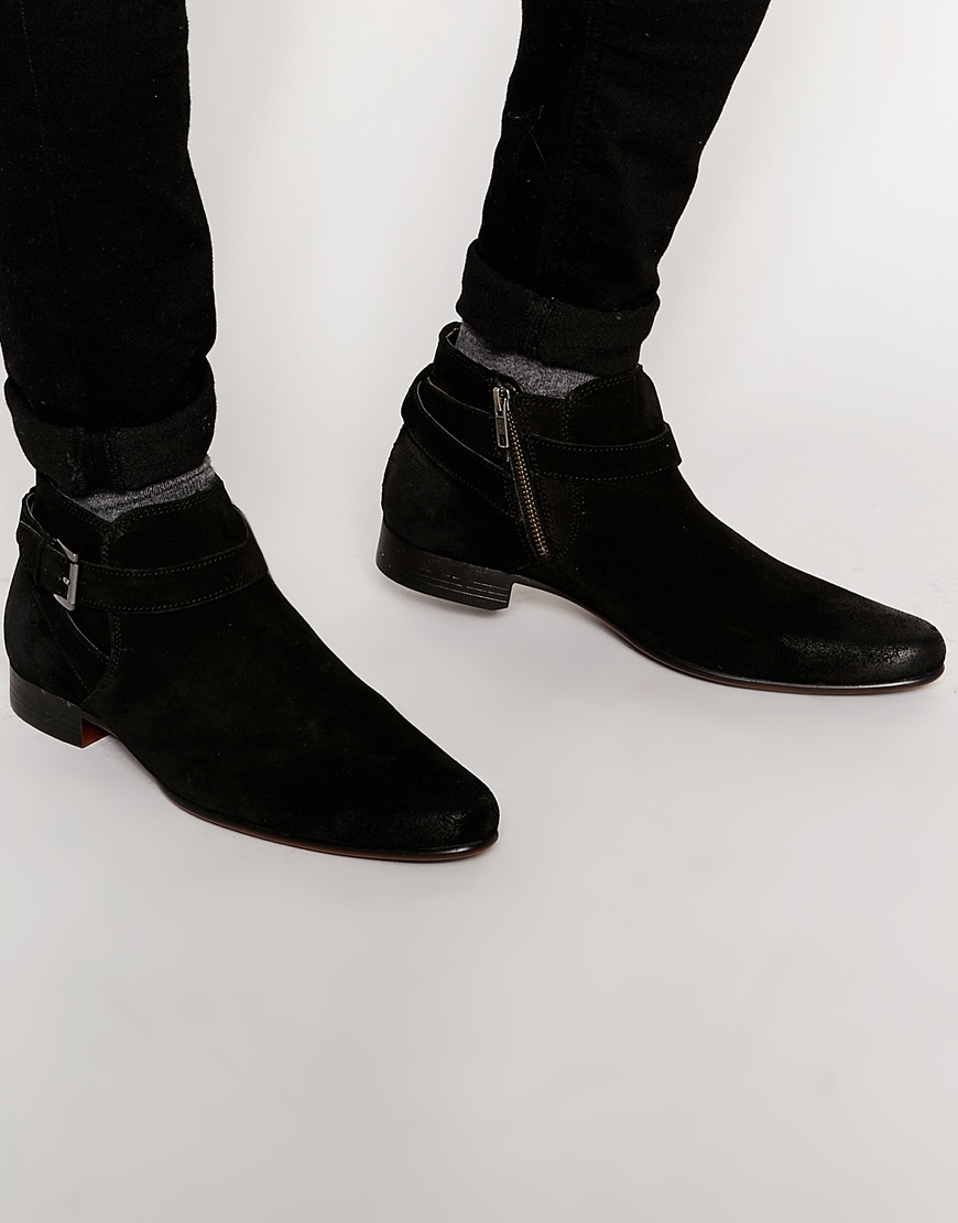 ASOS Chelsea Boots In Black Suede With Buckle Strap for Men - Lyst