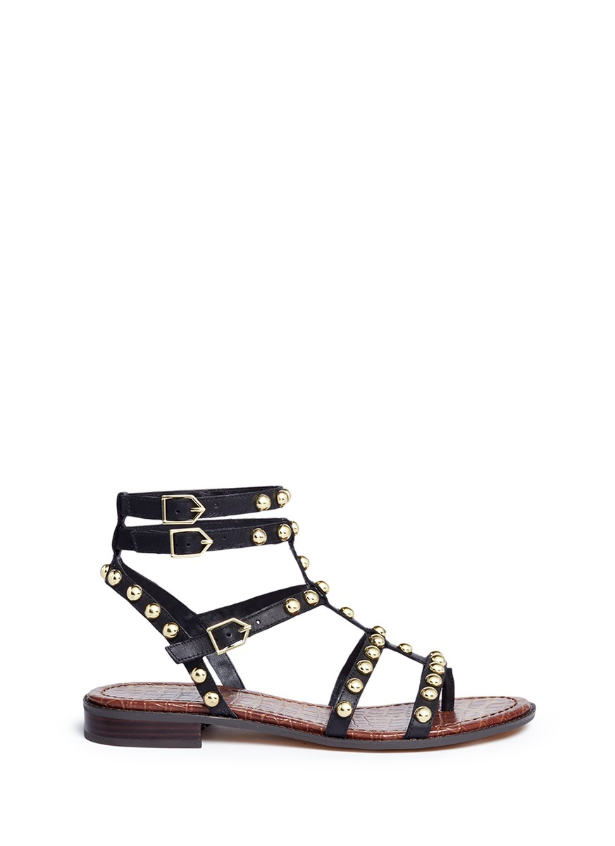black sandals with gold studs