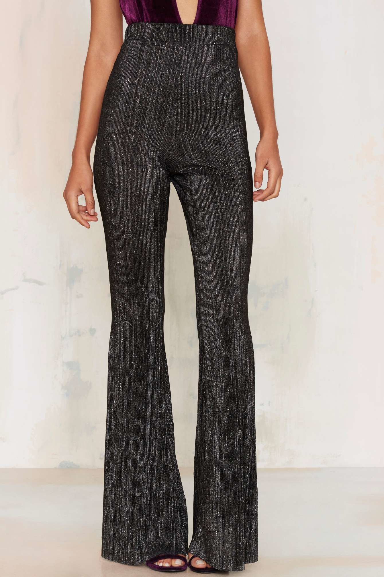 high waisted metallic pants