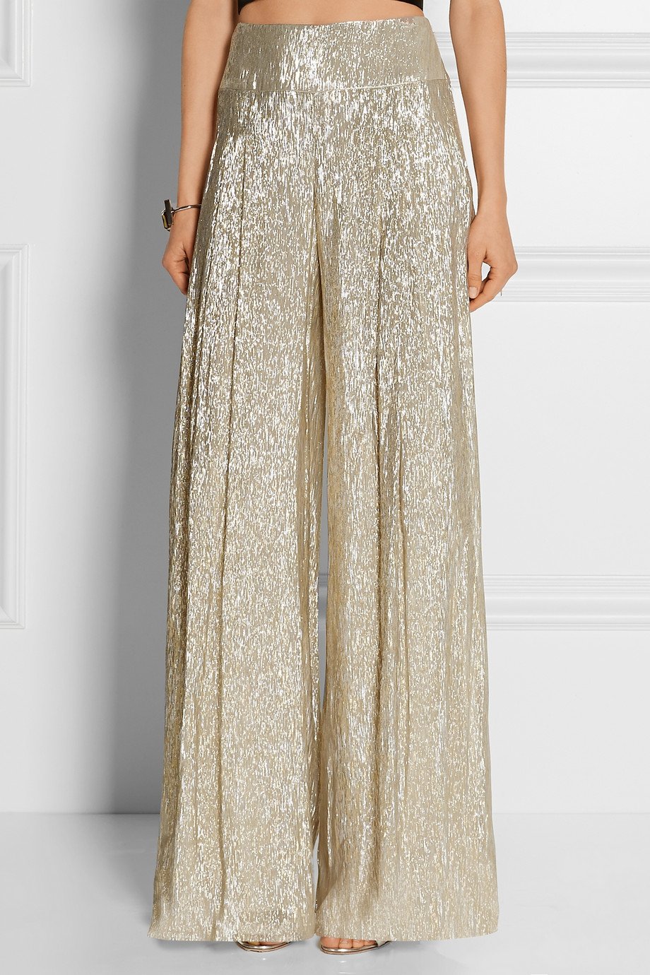 Lyst Oscar De La Renta Pleated Lamé WideLeg Pants in Metallic