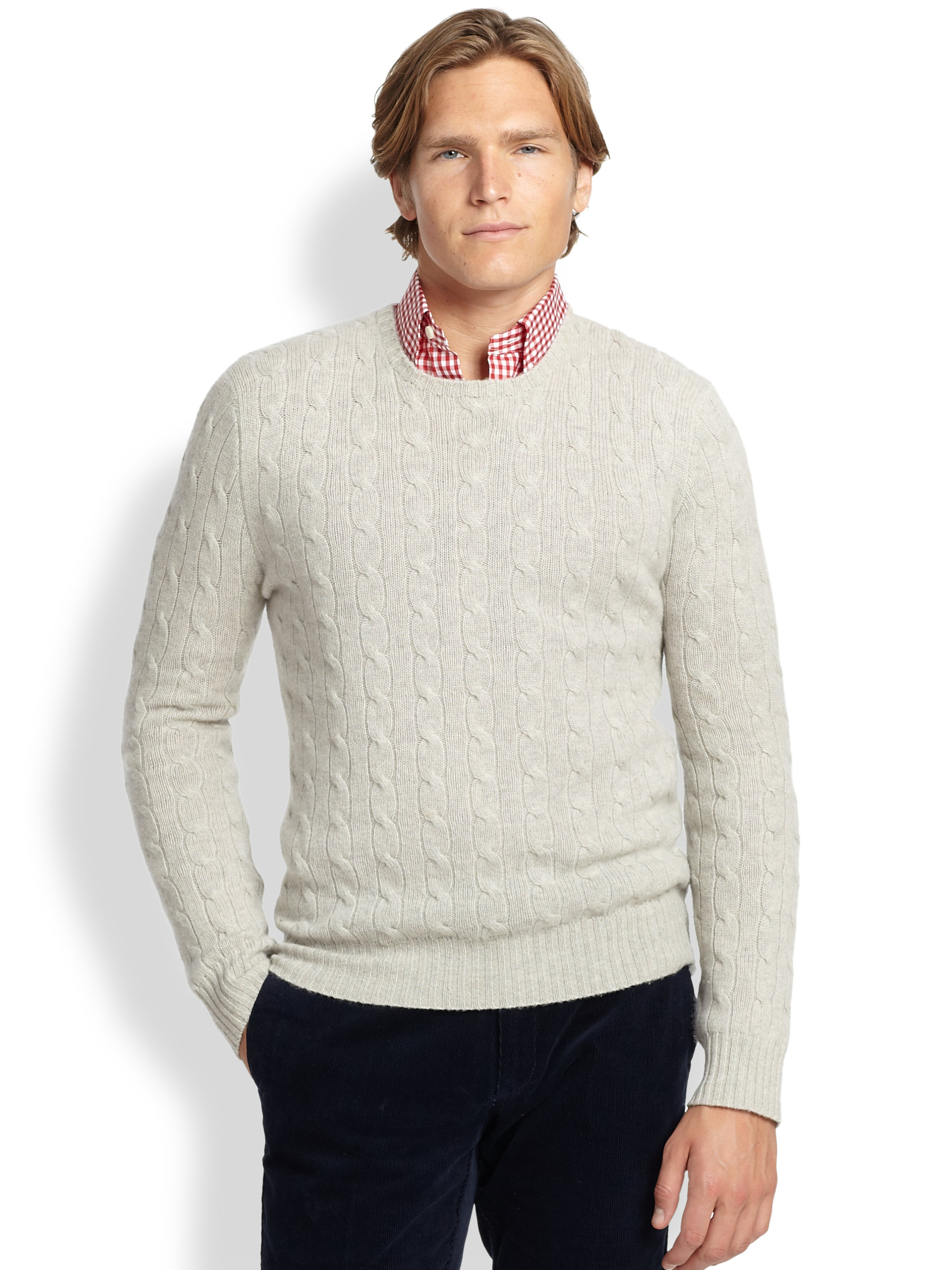 Polo ralph lauren Cable-knit Cashmere Sweater in Natural for Men | Lyst