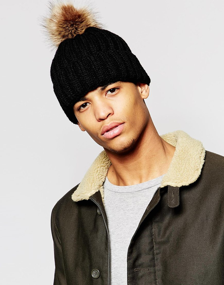 mens fur bobble hat