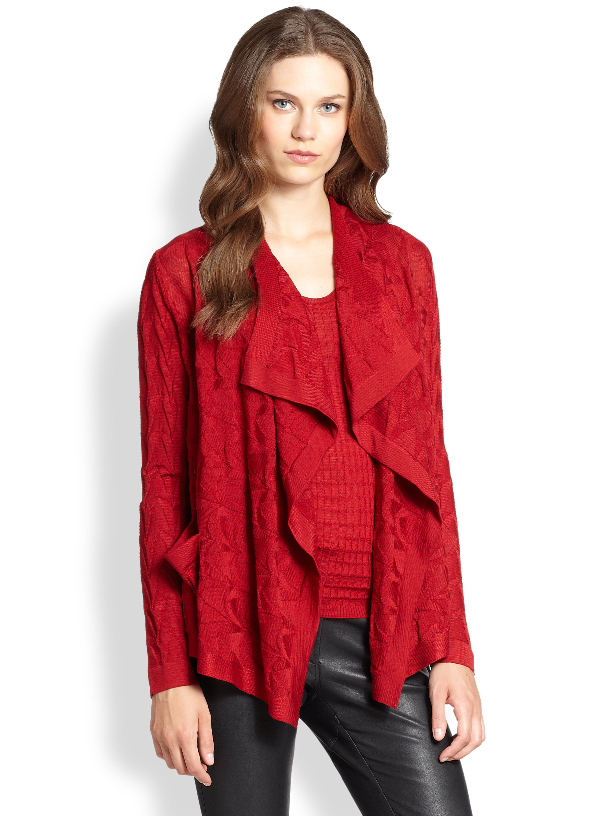 Red Drape Sagging Long Sleeves Blouses With Patch Pockets Red Drape Sagging Long Sleeves Blouses With Patch Pockets