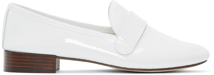 white patent leather loafers