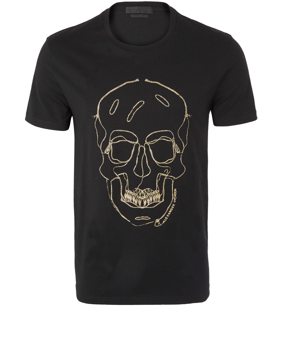 Alexander McQueen Black Zip Skull Print Cotton Tshirt in Black for Men ...
