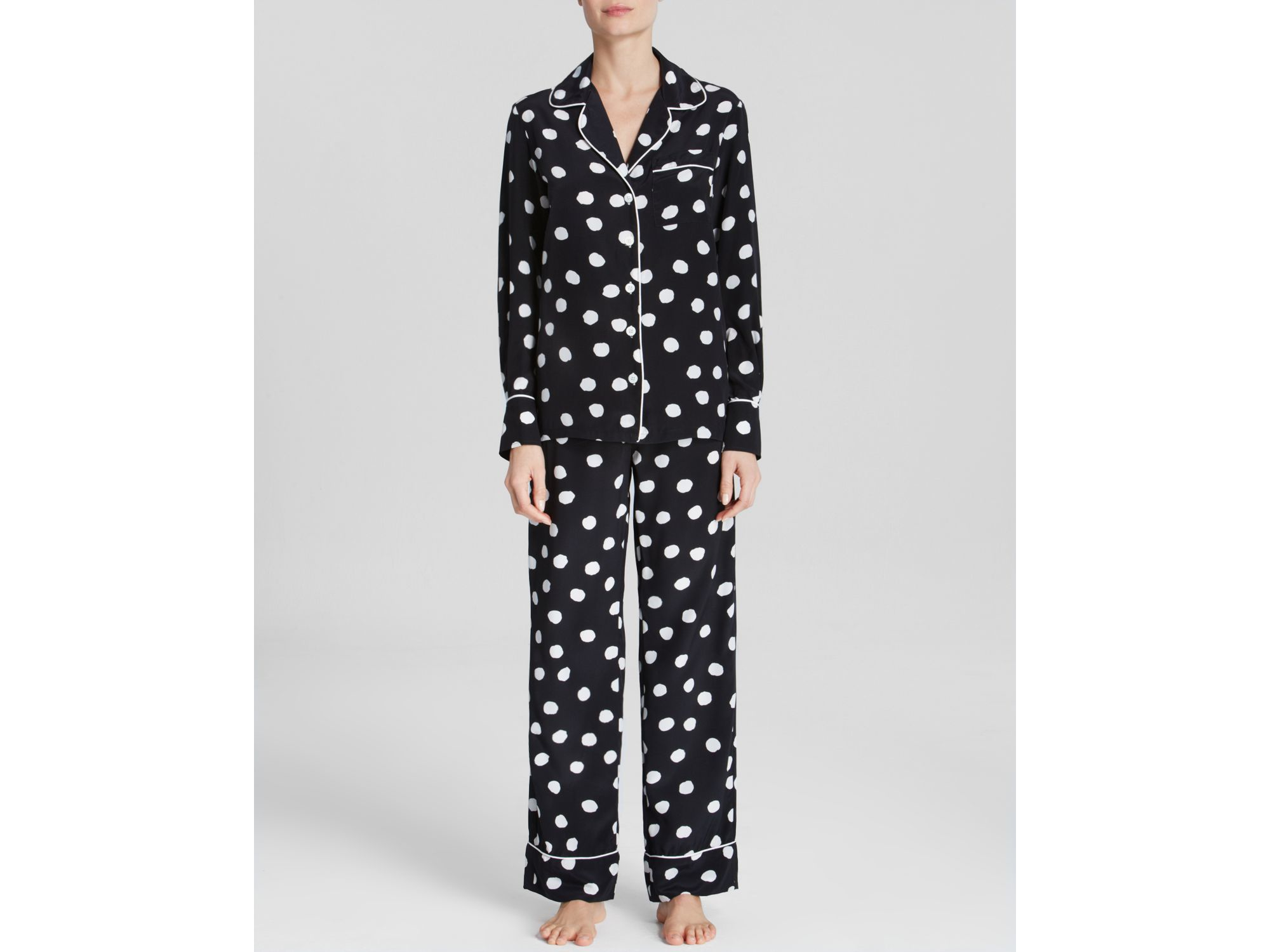 Three J Nyc Silk Polka Dot Pajama Set in Black | Lyst
