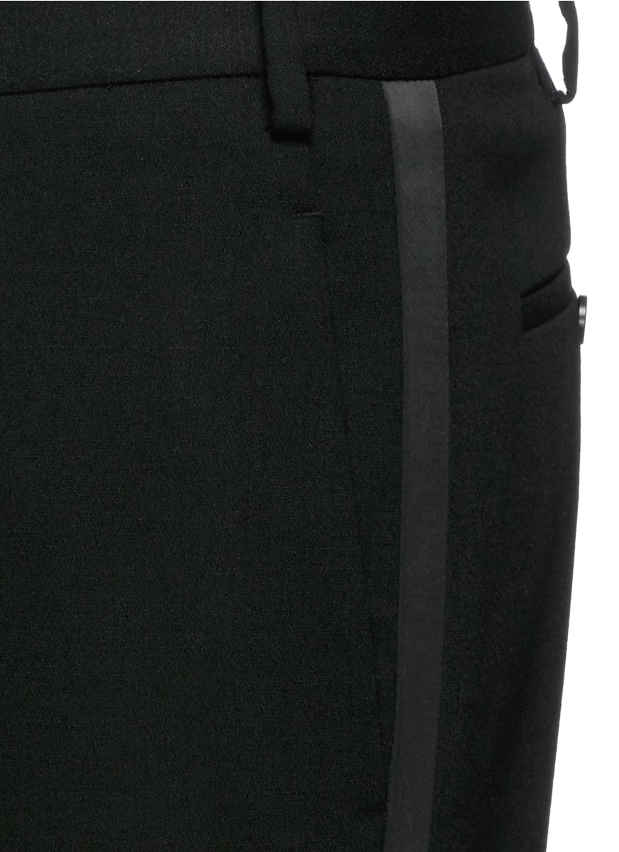 black tuxedo pants with black stripe