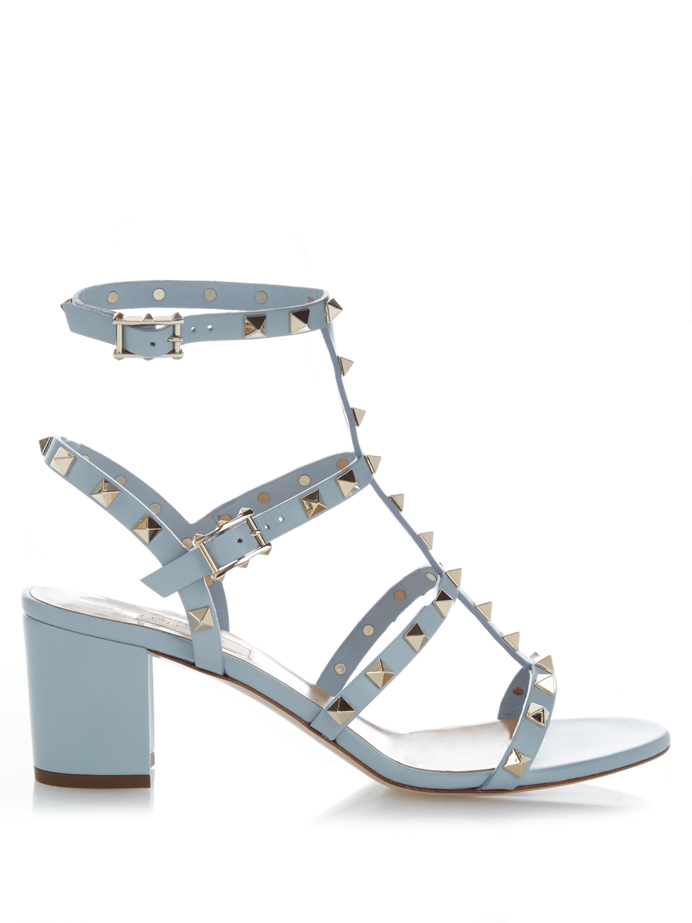 Valentino Rockstud Leather Sandals in Blue | Lyst