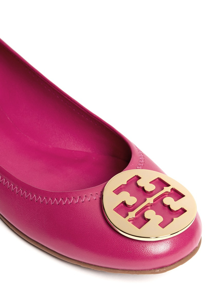 Tory Burch Reva Leather Ballet Flats in Pink - Lyst