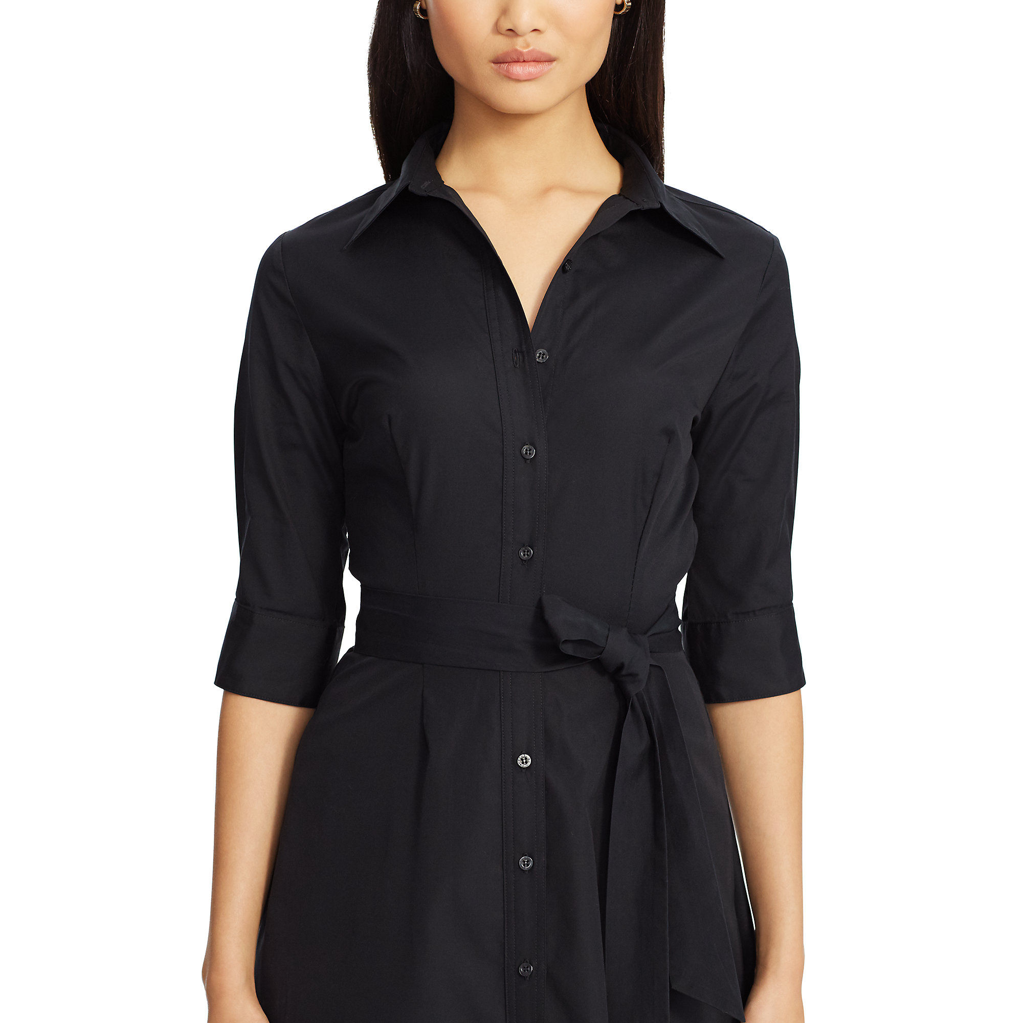 Ralph Lauren Belted Cotton Shirtdress in Black | Lyst