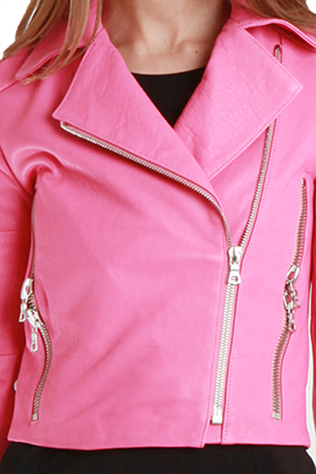bubblegum pink leather jacket