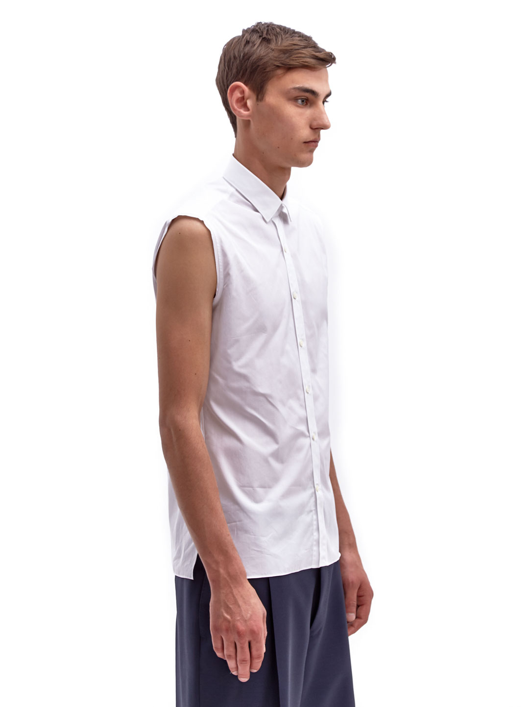 Lanvin Mens Sleeveless Raw Edge Cotton Shirt in White for Men