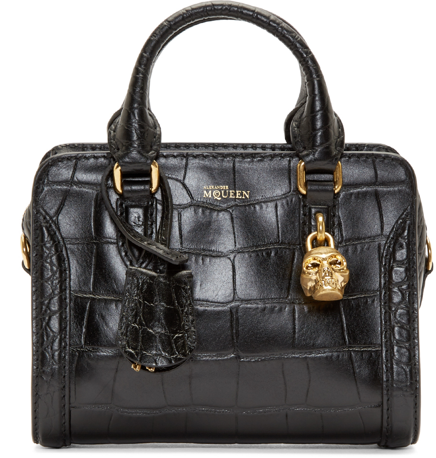 Alexander McQueen Black Croc_embossed Mini Skull Padlock Bag | Lyst