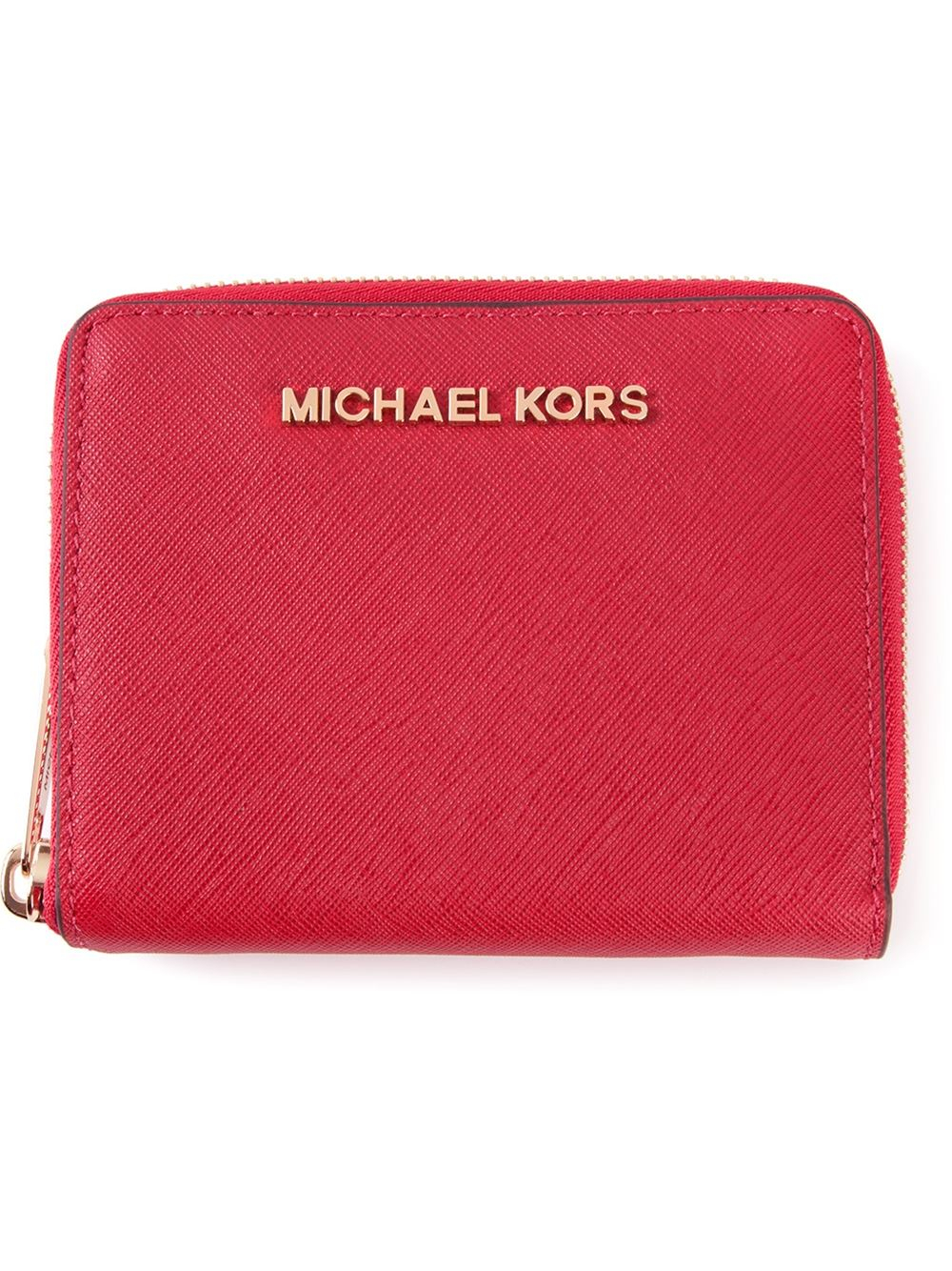 MICHAEL Michael Kors 'Jet Set Travel' Medium Zip Around Wallet in Red | Lyst