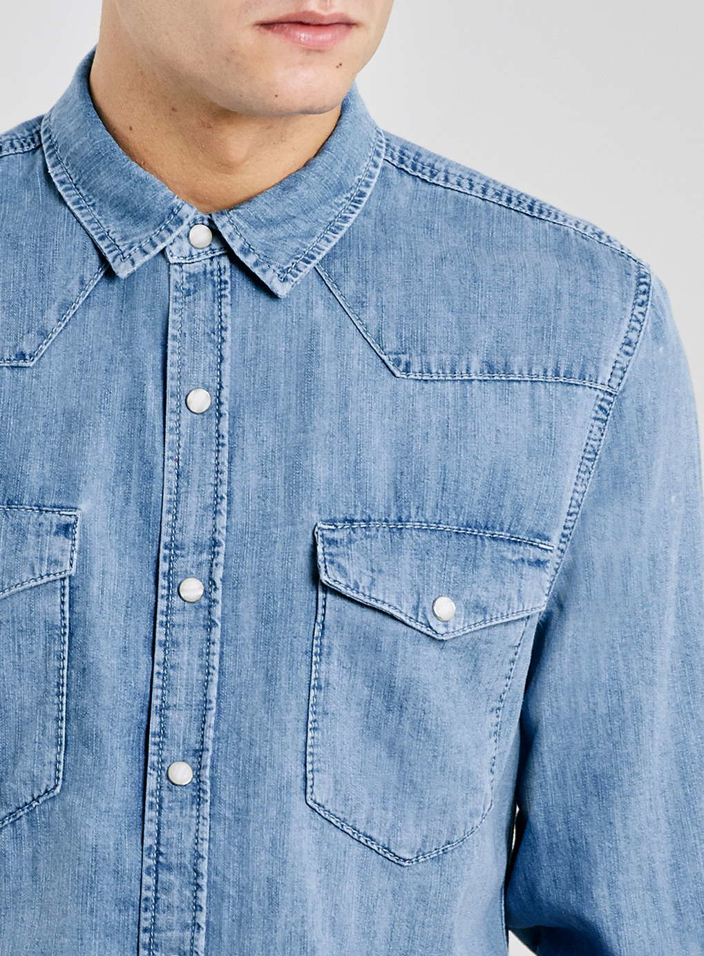 TOPMAN Ripped Denim Western Long Sleeve Casual Shirt in Blue for Men Lyst