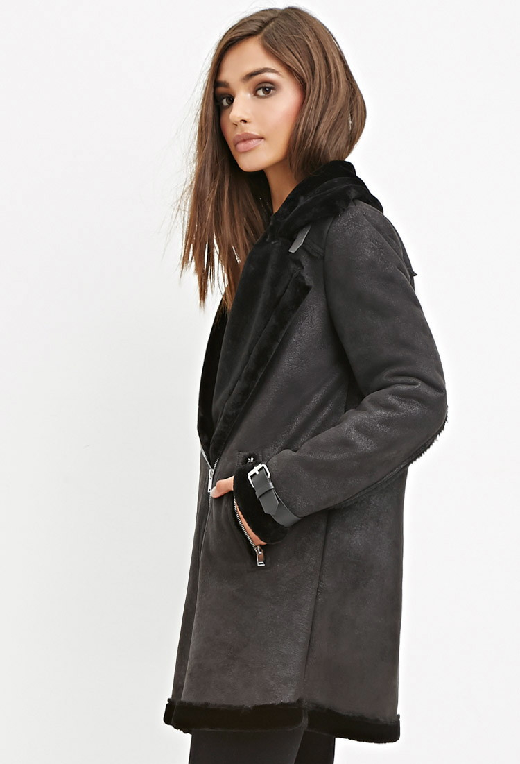Forever 21 Faux Fur-lined Jacket in Black | Lyst