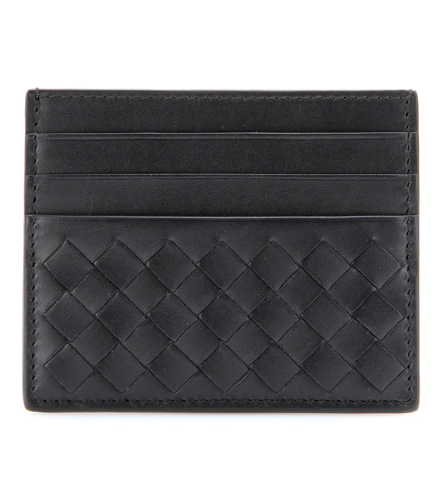 Bottega veneta Intrecciato Leather Card Holder in Black | Lyst
