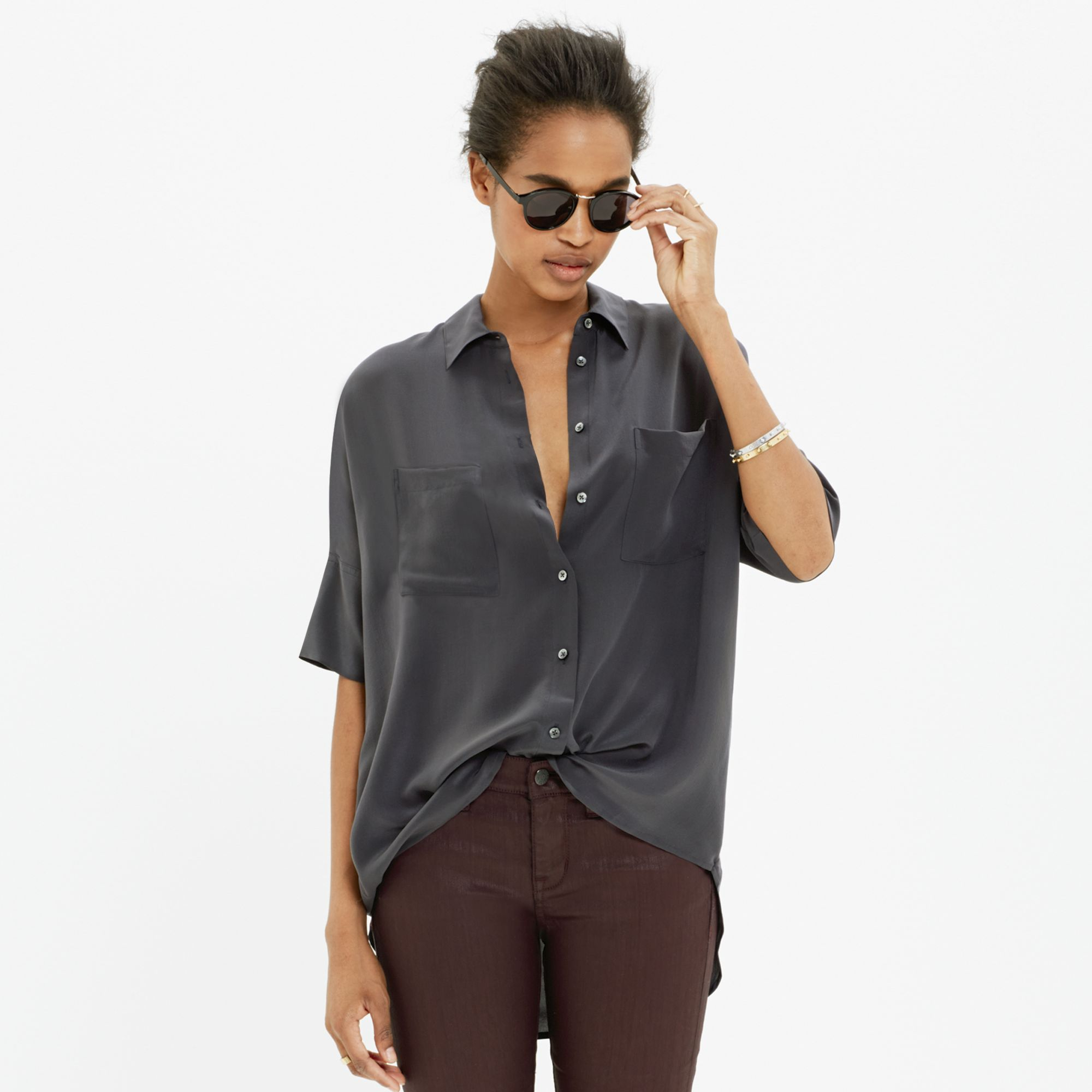 Madewell Silk Courier Shirt in Black | Lyst