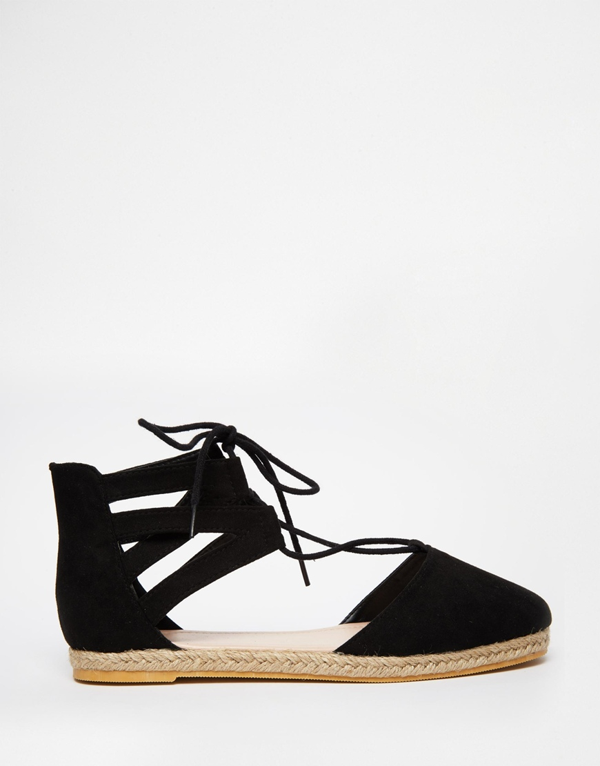 ASOS Suede Jessica Lace Up Espadrilles in Black - Lyst