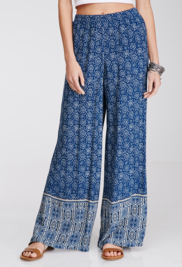 Forever 21 Floral Print Wide-Leg Pants in Blue (BLUE/WHITE) | Lyst