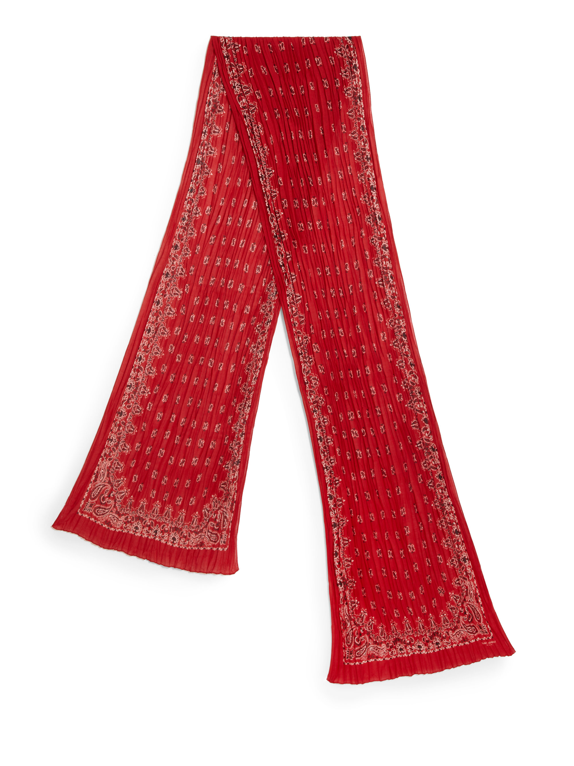 Saint Laurent Bandana Print Cashmere Silk Scarf in Red | Lyst