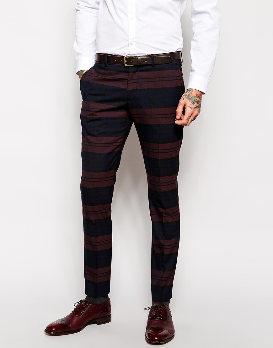 Selected Selected Tartan Suit Trousers In Skinny Fit in Blue for Men | Lyst