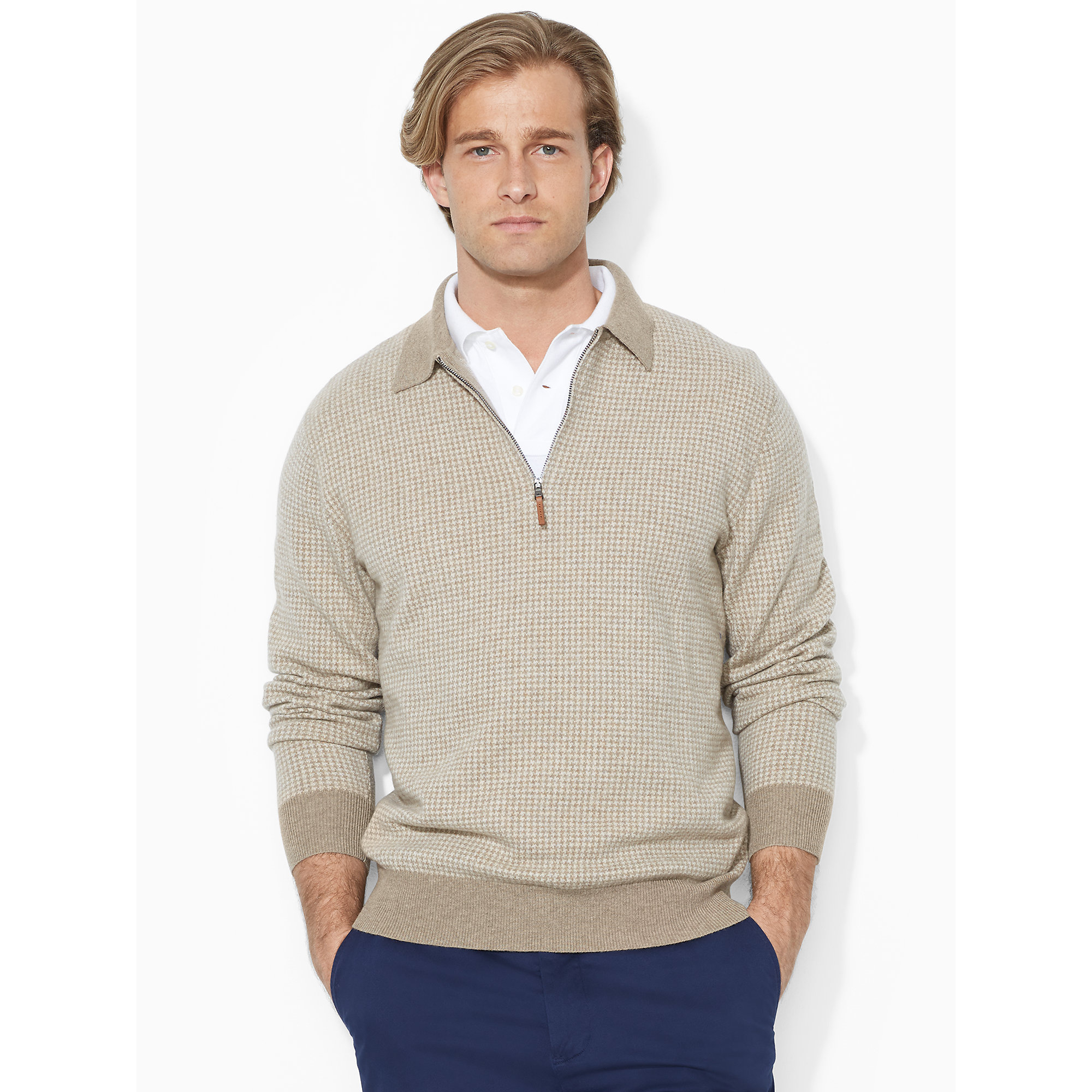 Ralph lauren Houndstooth Half-Zip Sweater in Natural for Men | Lyst