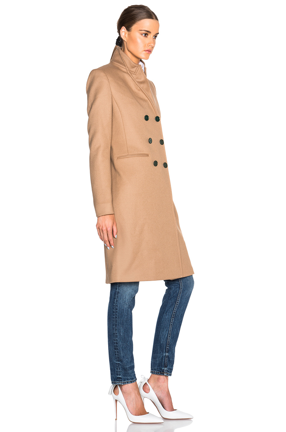 Victoria Beckham Wool Twill Double Breasted Coat in Camel (Natural 